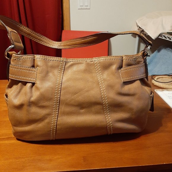 Tignanello Real Leather Mid-Sized Shoulder Bag - Warm Brown with Gold Accents - Picture 4 of 7